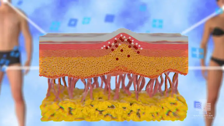 Illustration of light therapy beneath the skin surface